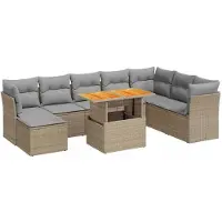 vidaXL Ensemble de salon de jardin 9 pièces avec coussins beige Poly rotin