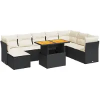 vidaXL Ensemble de salon de jardin 9 pièces avec coussins noir poly rotin
