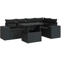 vidaXL Ensemble de salon de jardin 6 pièces avec coussins noir poly rotin