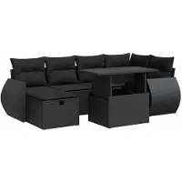 vidaXL Ensemble de salon de jardin 7 pièces avec coussins noir poly rotin