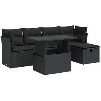 vidaXL Ensemble de salon de jardin 6 pièces avec coussins noir poly rotin