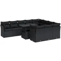 vidaXL Ensemble de salon de jardin 11 pièces avec coussins noir poly rotin
