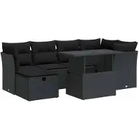 vidaXL Ensemble de salon de jardin 7 pièces avec coussins noir poly rotin