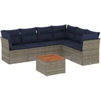vidaXL Ensemble de salon de jardin 7 pièces avec coussins Gris Poly rotin