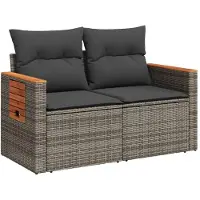 vidaXL Canapé de jardin 2 places avec coussins Gris Poly rotin