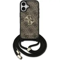 GUESS Etui 4G Big Logo Cord Stap Crossbody do iPhone 17 brązowy, Bandoulière pour smartphone, Marron