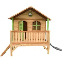 Axi Stef Maison Enfant Avec Toboggan Gris | Aire De Jeux Pour L'Extérieur En Marron & Vert | Maisonnette / Cabane De Jeu En Bois