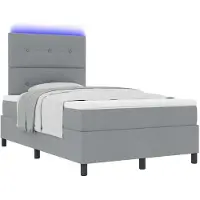 vidaXL Lit boxspring avec bandes lumineuses LED, gris clair, 120 x 190 cm, tissu