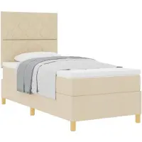 vidaXL Lit boxspring avec tête de lit Crème 90 x 190 cm Tissu