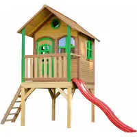 Axi Laura Maison Enfant Avec Toboggan Rouge | Aire De Jeux Pour L'Extérieur En Marron & Vert | Maisonnette / Cabane De Jeu En Bois