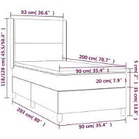vidaXL Lit boxspring avec matelas noir 90x200 cm Tissu