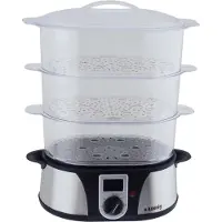 H.Koenig Cuiseur vapeur électrique sans BPA 12 litres, 3 récipients amovibles, 1000 W, minuterie jusqu'à 60 minutes VAP12, plastique, métal, simple