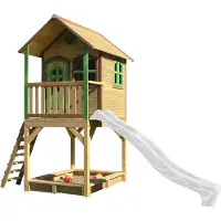 Axi Sarah Maison Enfant Avec Bac À Sable & Toboggan Blanc | Aire De Jeux Pour L'Extérieur En Marron & Vert | Maisonnette / Cabane De Jeu En Bois