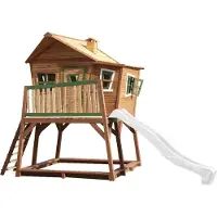 Axi Max Maison Enfant Avec Bac À Sable & Toboggan Blanc | Aire De Jeux Pour L'Extérieur En Marron & Vert | Maisonnette / Cabane De Jeu En Bois