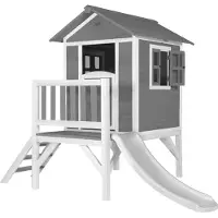 Axi Maison Enfant Beach Lodge Xl En Gris Avec Toboggan En Blanc | Maison De Jeux En Bois Ffc Pour Les Enfants | Maisonnette / Cabane De Jeu Pour Le