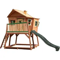 Axi Max Maison Enfant Avec Bac À Sable & Toboggan Rouge | Aire De Jeux Pour L'Extérieur En Marron & Blanc | Maisonnette / Cabane De Jeu En Bois