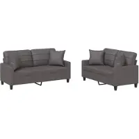 vidaXL Ensemble de canapés 2 pièces avec coussins Gris Similicuir