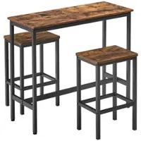 Vasagle Ensemble Table de bar et Chaises, Cadre en acier, Style Industriel, Marron Rustique et Noir
