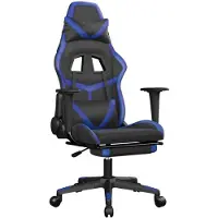 vidaXL Chaise de jeu avec repose-pieds Noir et bleu Similicuir