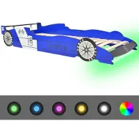 vidaXL Lit d'enfant avec LED au design de voiture de course 90 x 200 cm bleu