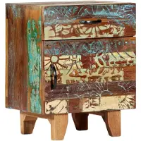 vidaXL Table de chevet sculptée à la main 40x30x50cm Bois récupération