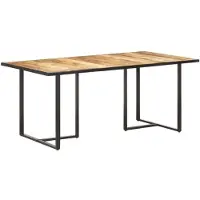 vidaXL Table de salle à manger "Patersberg" en acier, bois massif en marron, noir. Dimensions (L/L/H) 180x90x76 cm