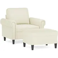 vidaXL Fauteuil avec pouf Crème 60 cm Velours