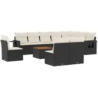vidaXL Ensemble de salon de jardin 11 pièces avec coussins noir poly rotin