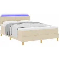 vidaXL Lit boxspring LED avec bandes lumineuses LED, couleur crème, 160 x 200 cm, tissu