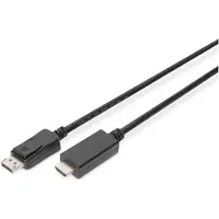 Digitus - Câble adaptateur - DisplayPort mâle verrouillage pour HDMI mâle - 3 m - triple blindage - noir - moulé, support 4K, bouton-pression