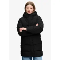 Superdry pour femme. W5012179A Veste Matelassée Sportive Mi-Longueur à Capuche noir (L), Casuel, Polyester