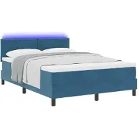 vidaXL Lit à lattes avec éclairage LED, tête de lit intégrée, bleu foncé, 140 x 190 cm, revêtement en velours
