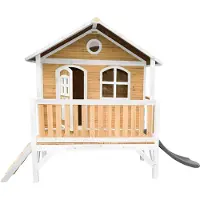 Axi Stef Maison Enfant Avec Toboggan Gris | Aire De Jeux Pour L'Extérieur En Marron & Blanc | Maisonnette / Cabane De Jeu En Bois