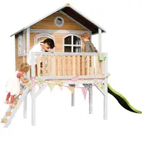 Axi Sophie Maison Enfant Avec Toboggan Vert Citron | Aire De Jeux Pour L'Extérieur En Marron & Blanche | Maisonnette / Cabane De Jeu En Bois