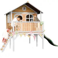 Axi Sophie Maison Enfant Avec Toboggan Vert | Aire De Jeux Pour L'Extérieur En Marron & Blanche | Maisonnette / Cabane De Jeu En Bois