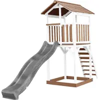 Axi Beach Tower Aire De Jeux Avec Toboggan En Gris & Bac À Sable | Grande Maison Enfant Extérieur En Marron & Blanc | Cabane De Jeu En Bois