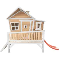 Axi Emma Maison Enfant Avec Toboggan Rouge | Aire De Jeux Pour L'Extérieur En Marron & Blanc | Maisonnette / Cabane De Jeu En Bois