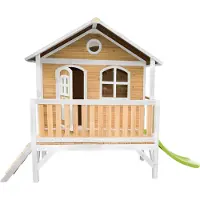 Axi Stef Maison Enfant Avec Toboggan Vert Clair | Aire De Jeux Pour L'Extérieur En Marron & Blanc | Maisonnette / Cabane De Jeu En Bois