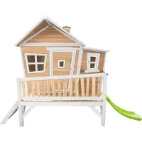 Axi Emma Maison Enfant Avec Toboggan Vert Clair | Aire De Jeux Pour L'Extérieur En Marron & Blanc | Maisonnette / Cabane De Jeu En Bois