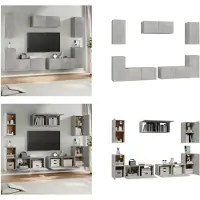 vidaXL 7 pcs. Set d'armoire TV gris béton bois composite - Ensemble d'armoires TV - Ensembles d'armoires TV - Meuble-paroi