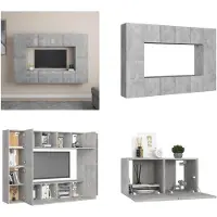 vidaXL 8 pcs. Armoire TV Set gris béton bois composite - Armoire TV - Armoire HiFi - Armoires HiFi