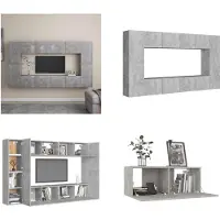 vidaXL 8 pcs. Armoire TV Set gris béton bois composite - Armoire TV - Armoire HiFi - Armoires HiFi