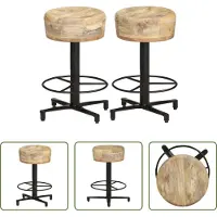 The Living Store Tabourets "Living Store", lot de 2, 52 cm, couleur mango, en bois massif