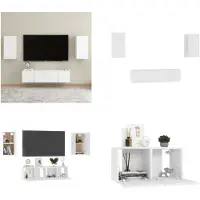 vidaXL 4 pcs. Armoire TV Set Blanc Bois composite - Armoire TV - Armoire HiFi - Armoires HiFi