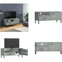 vidaXL Armoire TV OSLO avec pieds métalliques Gris Pin massif - Armoire TV - Meubles TV - Supports TV