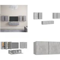 vidaXL 6 pcs. Set d'armoires TV gris béton bois composite - Set d'armoires TV - Set d'armoires TV suspendues - Set d'armoires TV suspendues