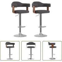 The Living Store 2 pcs. Tabouret de bar bois courbé et tissu gris foncé
