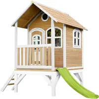 Axi Tom Maison Enfant Avec Toboggan Vert Clair | Aire De Jeux Pour L'Extérieur En Marron & Blanc | Maisonnette / Cabane De Jeu En Bois