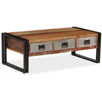 vidaXL Table basse avec 3 tiroirs en vieux bois massif 100x50x35 cm