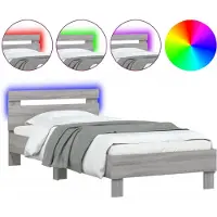 vidaXL Cadre de lit avec tête de lit et lampes LED Gris Sonoma 90x190 cm